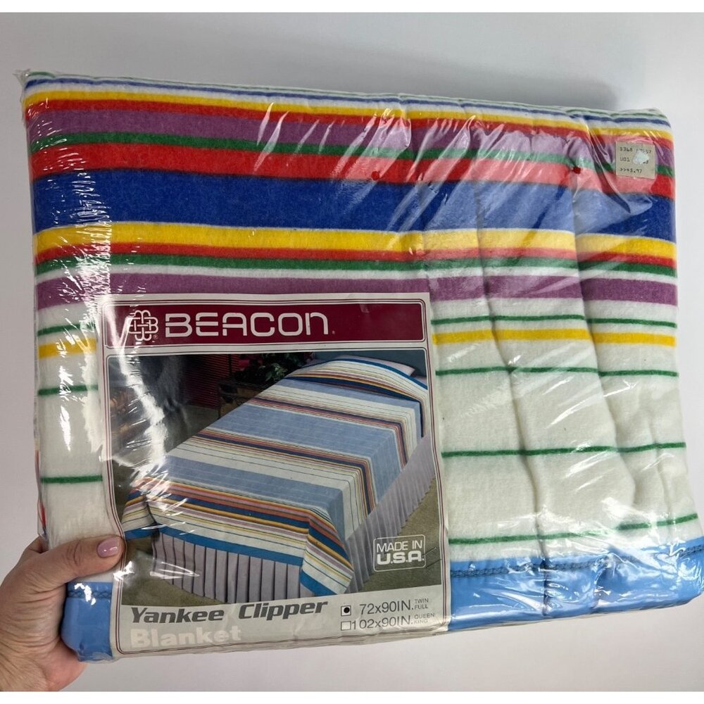 Beacon Yankee Clipper Blanket 72x90 Twin Full Acrylic Multi Color Striped VTG
